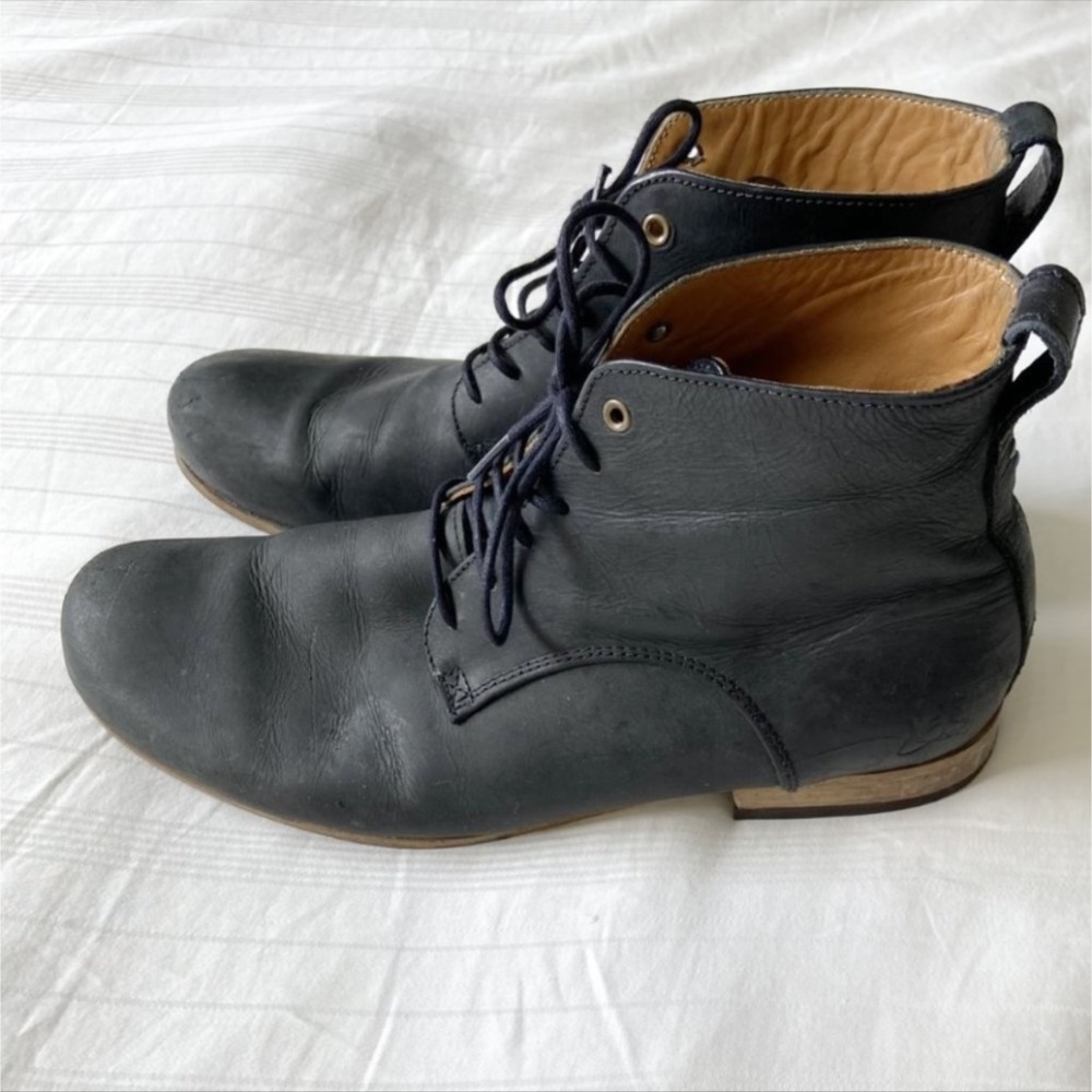 John Fluevog Black Leather Lace-Up Ankle Boots